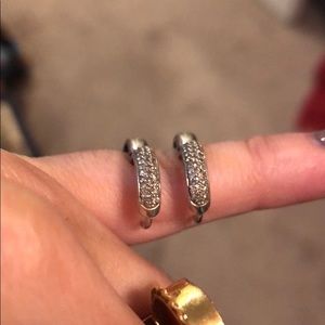 Diamond earrings 1/10 ct silver hoops